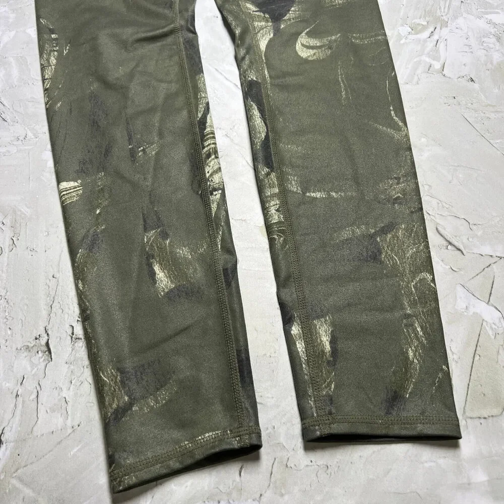 Alo Printed High Waist Leggings SIZE M Metallic Green Swirl Yoga Gym Pants